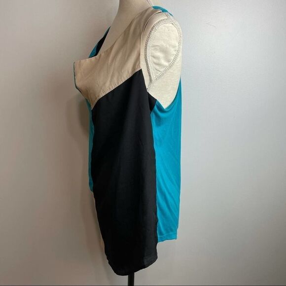 Allen B Blue Black Cream Color Block Sleeveless Round Neck Blouse size XL - Picture 3 of 9